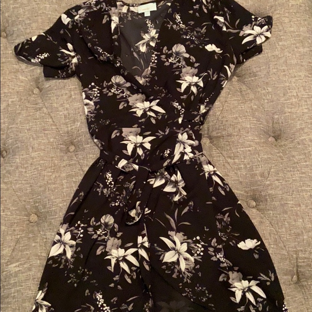 Veronica M Black floral wrap dress